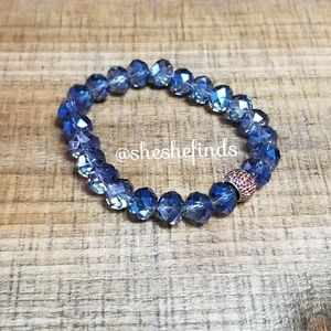 Deep Blue Austrian Crystal Bead STRETCH Bracelet with Glitter Bead